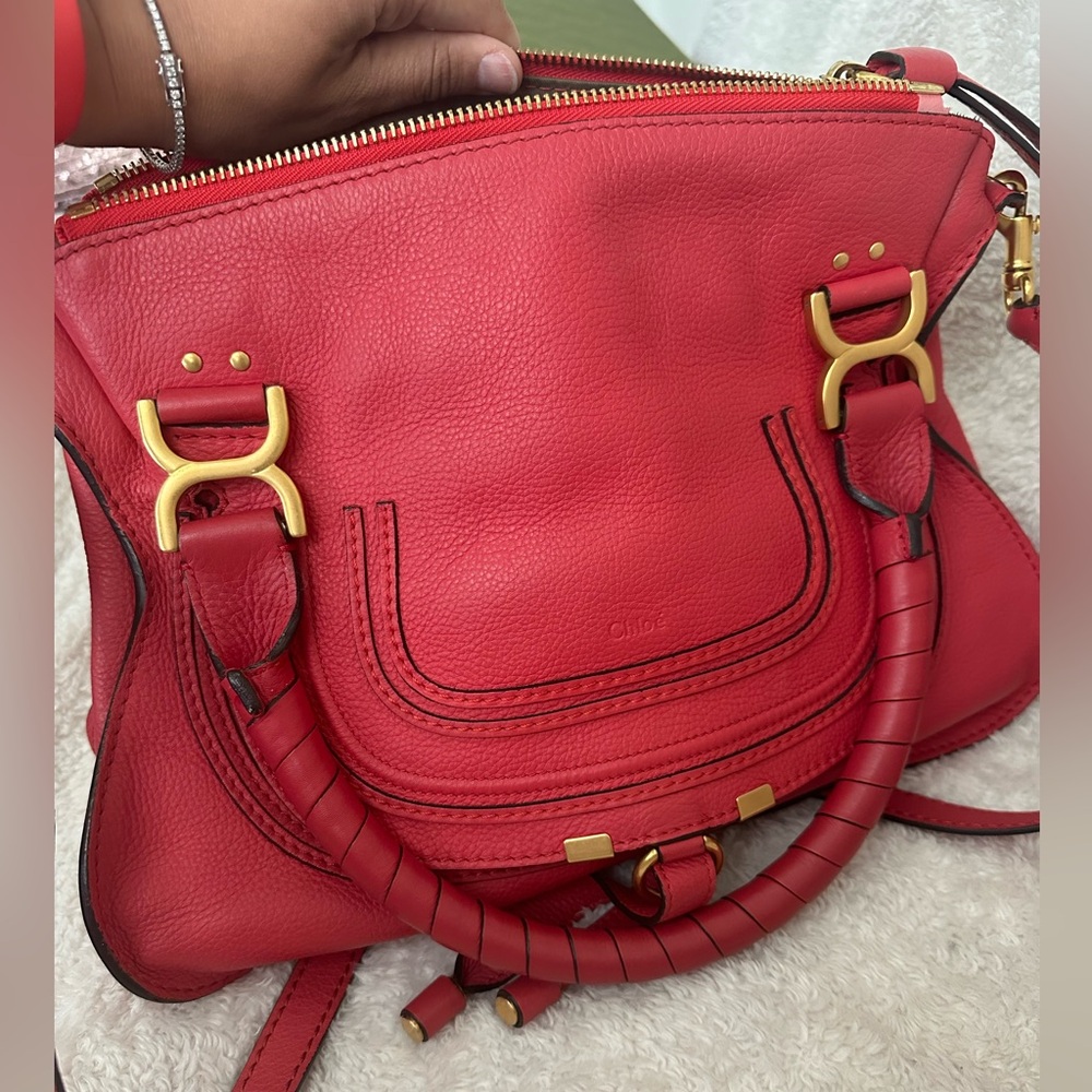 Like new Chloe Medium Marcie with long strap in a luscious poppy red!